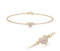 Rose Gold Plated Heart with CZ Stones Silver Bracelet BRS-171-RO-GP